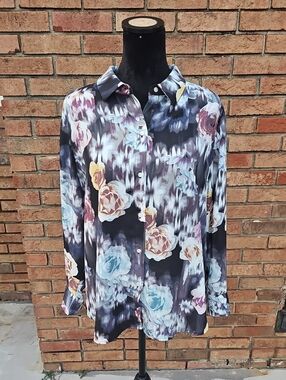 Jones New York Floral Button-Down Shirt in Black, Blue, Pink, Yellow